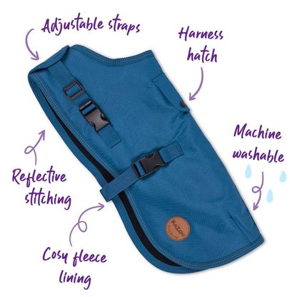 Adventure Dog Coat with Harness Hatch - Blue